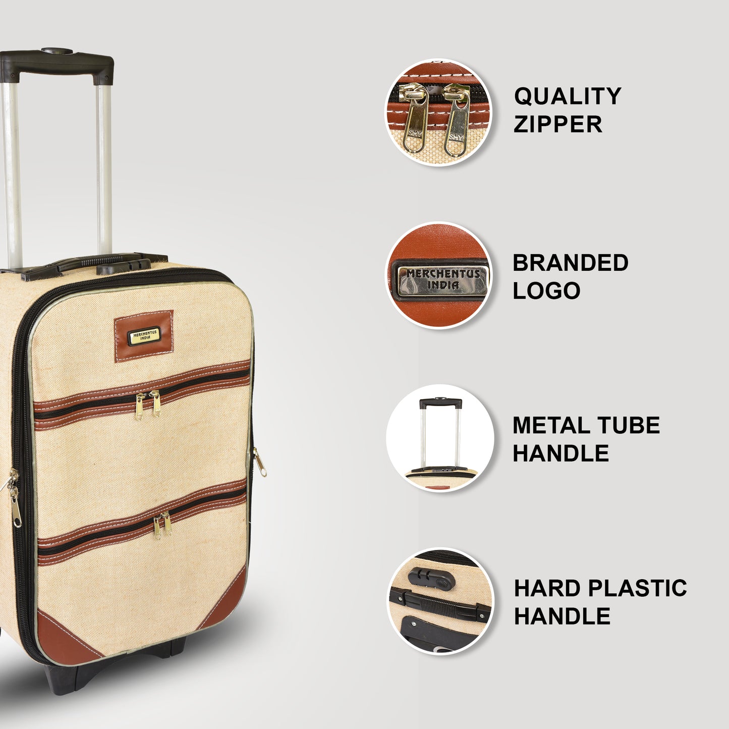 OXFORD JUTE TROLLEY BAG COMBO (Set of 2) – Jute & Leather Blend Travel Trolleys