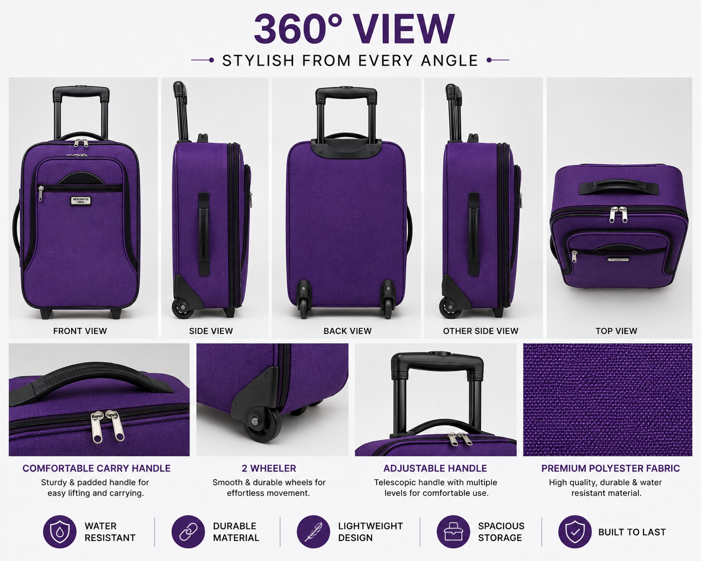 MERCHENTUS INDIA Premium 2-Wheel Travel Trolley Suitcase – Durable Hard Case Luggage for Smooth Travel