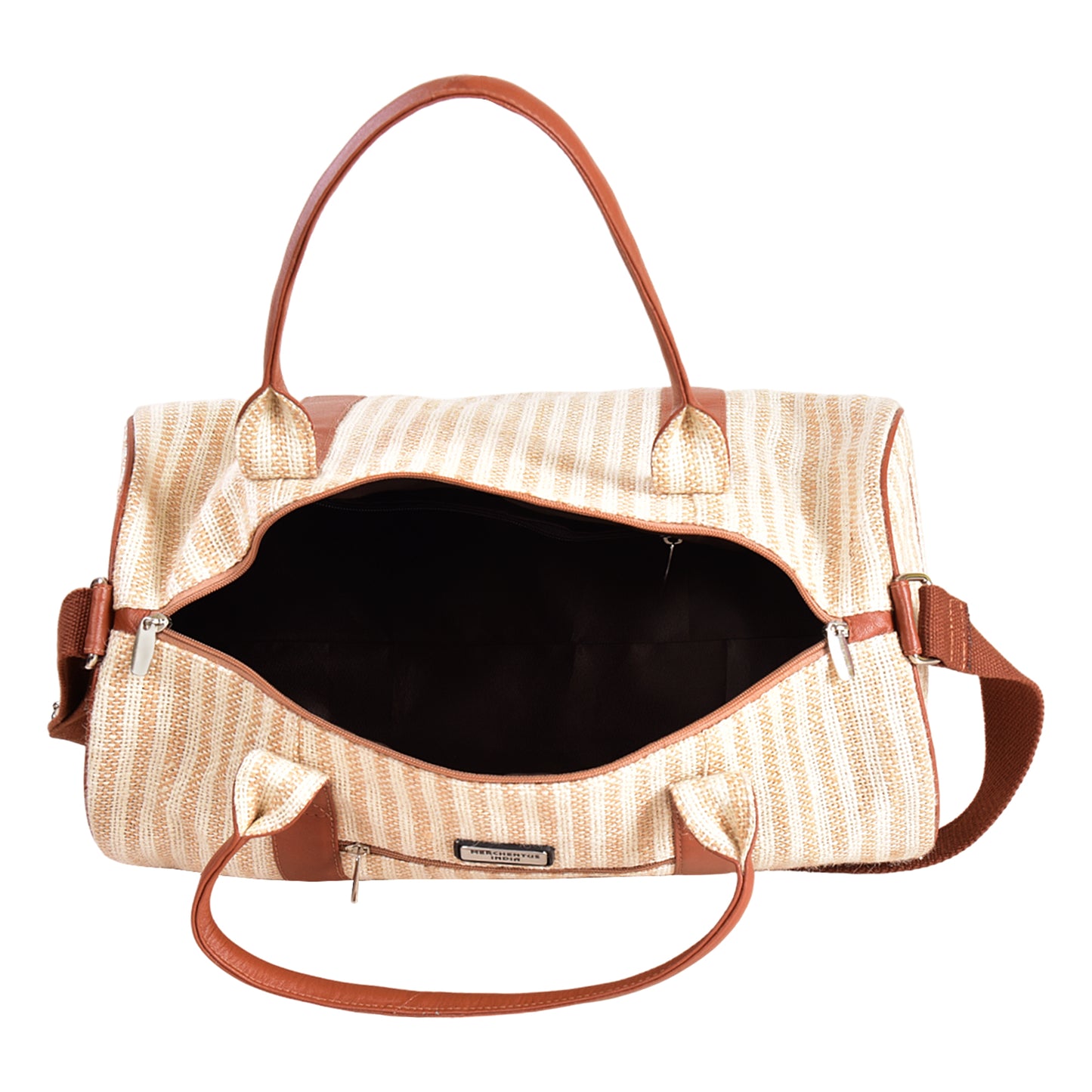 MERCHENTUS INDIA Eco-Friendly Green Dyed Jute & Leather Blend Gym Duffle Bag | Stylish Travel & Fitness Companion