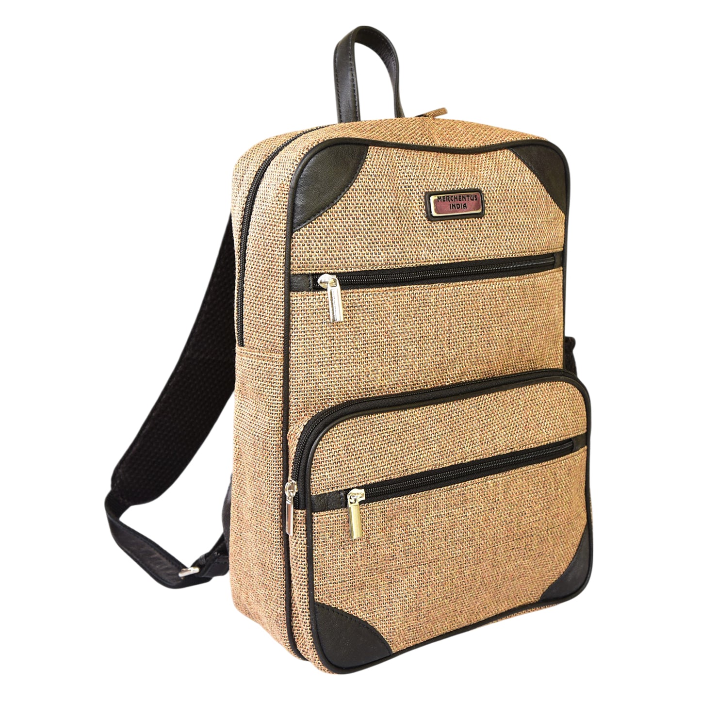 MERCHENTUS INDIA Eco-Chic Jute & Leather Blend Backpack | Sustainable Everyday Backpack for Office, Travel & College