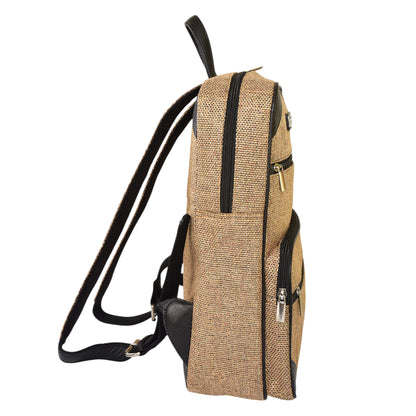 MERCHENTUS INDIA Eco-Chic Jute & Leather Blend Backpack | Sustainable Everyday Backpack for Office, Travel & College