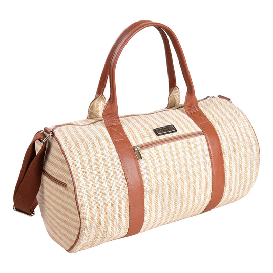MERCHENTUS INDIA Eco-Friendly Green Dyed Jute & Leather Blend Gym Duffle Bag | Stylish Travel & Fitness Companion