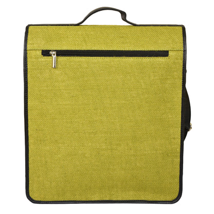 MERCHENTUS INDIA Green Elite Conference Bag | Premium Jute & Faux Leather Unisex Office & Laptop Bag