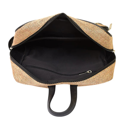 MERCHENTUS INDIA Eco-Chic Jute & Leather Blend Backpack | Sustainable Everyday Backpack for Office, Travel & College