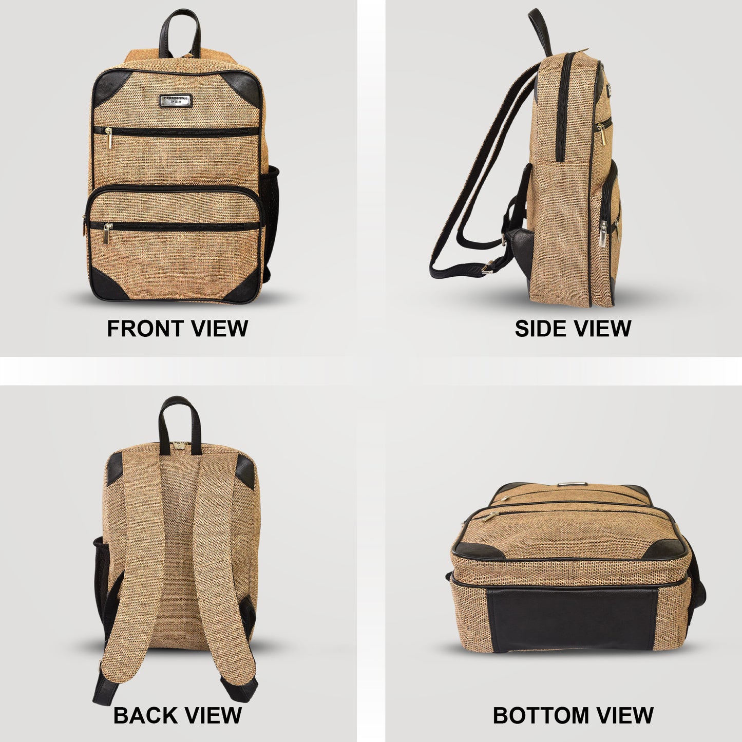 MERCHENTUS INDIA Eco-Chic Jute & Leather Blend Backpack | Sustainable Everyday Backpack for Office, Travel & College