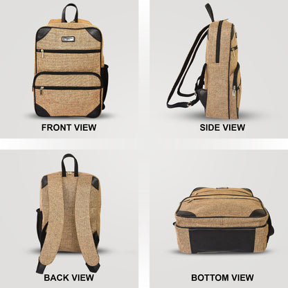 MERCHENTUS INDIA Eco-Chic Jute & Leather Blend Backpack | Sustainable Everyday Backpack for Office, Travel & College