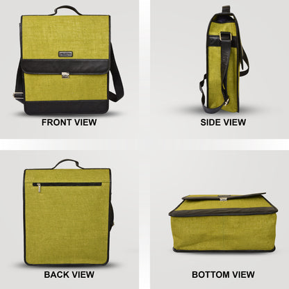 MERCHENTUS INDIA Green Elite Conference Bag | Premium Jute & Faux Leather Unisex Office & Laptop Bag