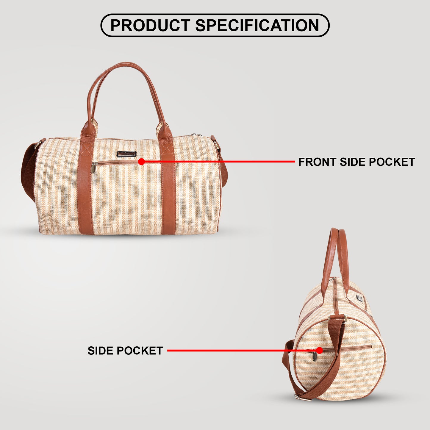 MERCHENTUS INDIA Eco-Friendly Green Dyed Jute & Leather Blend Gym Duffle Bag | Stylish Travel & Fitness Companion