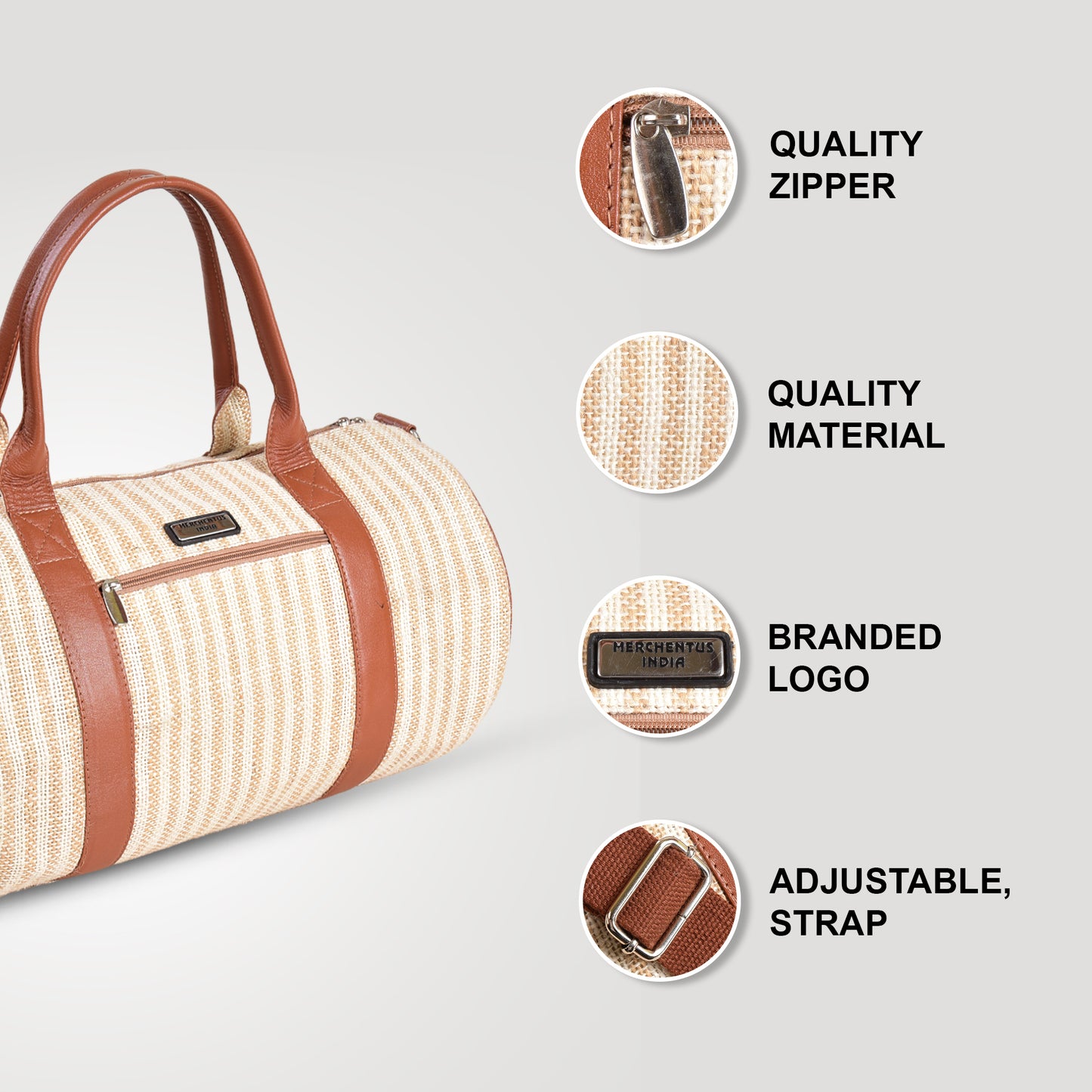 MERCHENTUS INDIA Eco-Friendly Green Dyed Jute & Leather Blend Gym Duffle Bag | Stylish Travel & Fitness Companion