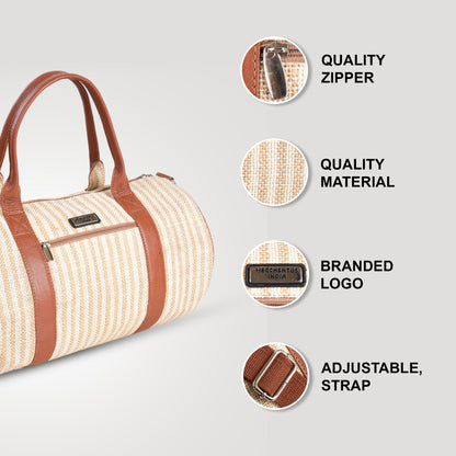 MERCHENTUS INDIA Eco-Friendly Green Dyed Jute & Leather Blend Gym Duffle Bag | Stylish Travel & Fitness Companion