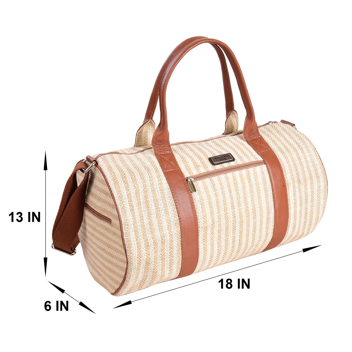 MERCHENTUS INDIA Eco-Friendly Green Dyed Jute & Leather Blend Gym Duffle Bag | Stylish Travel & Fitness Companion
