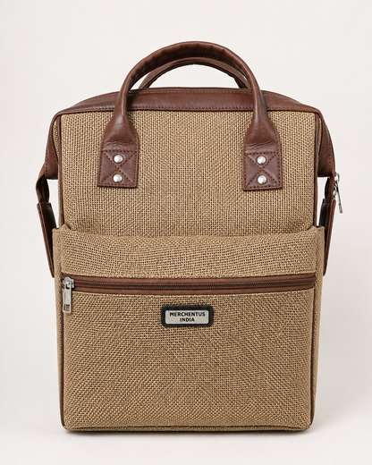 MERCHENTUS INDIA London Bag – Premium Jute & Leather Blend Multi-Purpose Travel & Office Bag