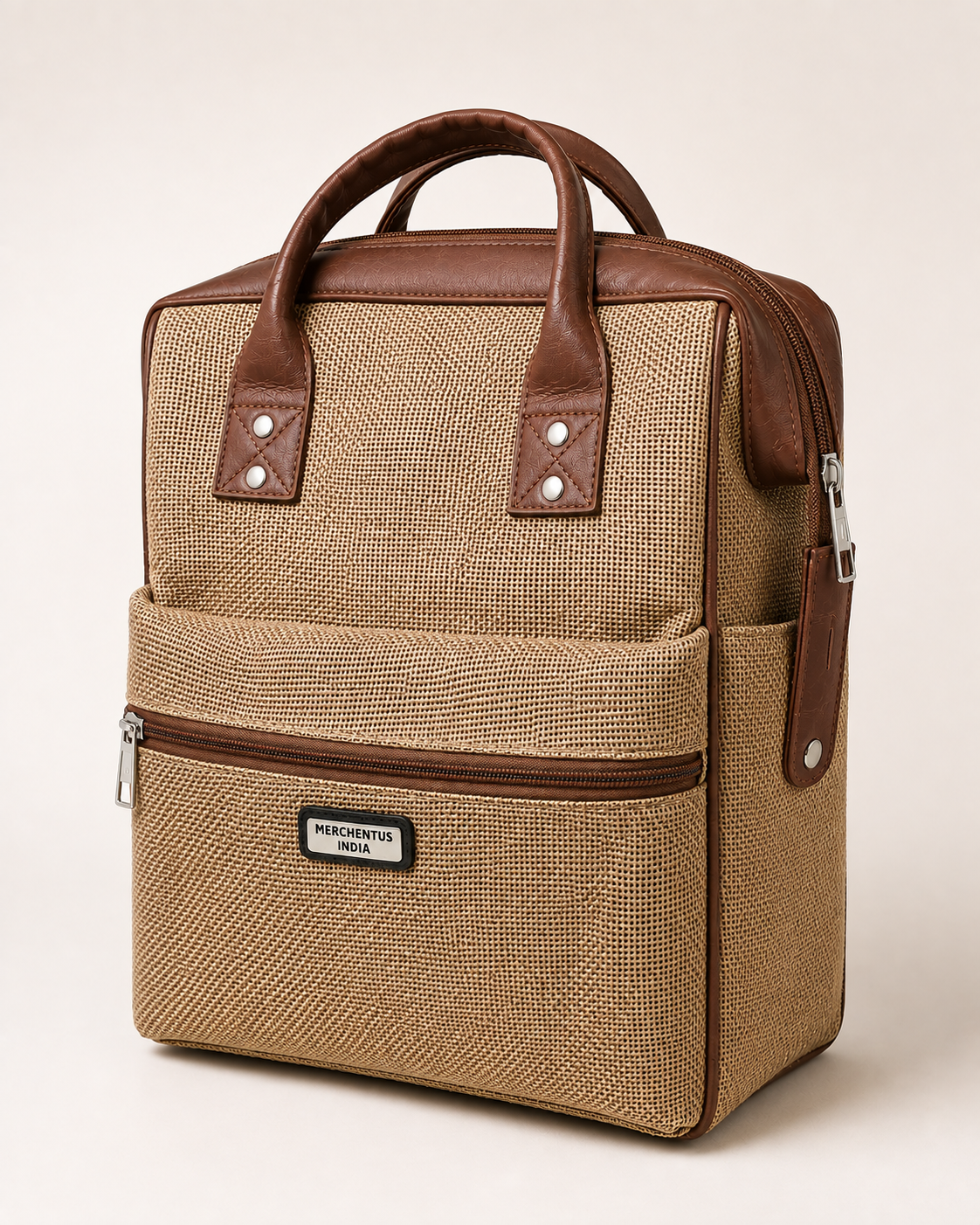 MERCHENTUS INDIA London Bag – Premium Jute & Leather Blend Multi-Purpose Travel & Office Bag