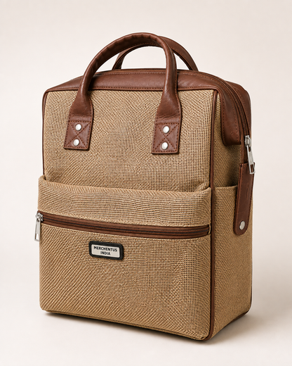 MERCHENTUS INDIA London Bag – Premium Jute & Leather Blend Multi-Purpose Travel & Office Bag