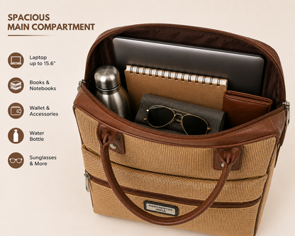 MERCHENTUS INDIA London Bag – Premium Jute & Leather Blend Multi-Purpose Travel & Office Bag