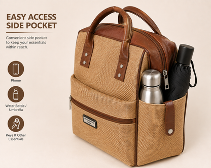 MERCHENTUS INDIA London Bag – Premium Jute & Leather Blend Multi-Purpose Travel & Office Bag