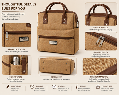 MERCHENTUS INDIA London Bag – Premium Jute & Leather Blend Multi-Purpose Travel & Office Bag