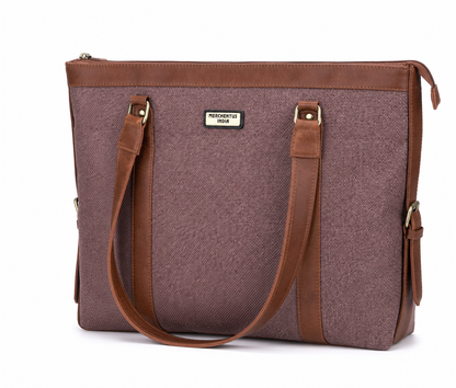 MERCHENTUS INDIA Premium Dyechem Jute & Leather Blend Tote Bag | Large Office, Laptop & Travel Handbag for Women