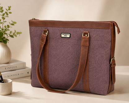 MERCHENTUS INDIA Premium Dyechem Jute & Leather Blend Tote Bag | Large Office, Laptop & Travel Handbag for Women