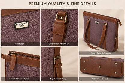 MERCHENTUS INDIA Premium Dyechem Jute & Leather Blend Tote Bag | Large Office, Laptop & Travel Handbag for Women