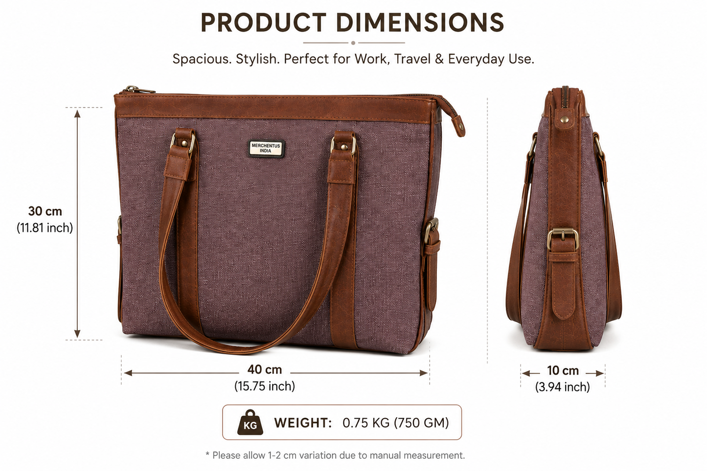 MERCHENTUS INDIA Premium Dyechem Jute & Leather Blend Tote Bag | Large Office, Laptop & Travel Handbag for Women