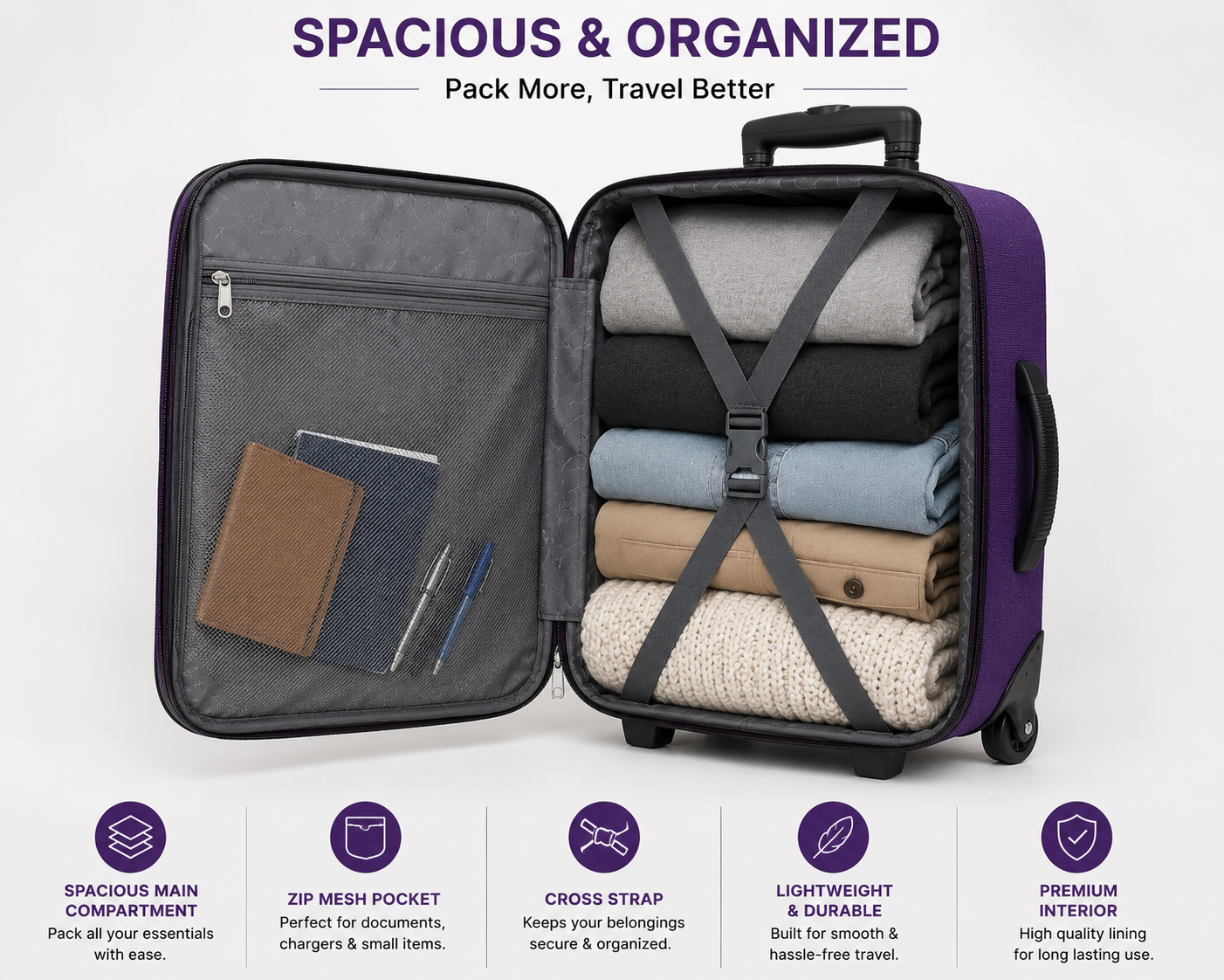 MERCHENTUS INDIA Premium 2-Wheel Travel Trolley Suitcase – Durable Hard Case Luggage for Smooth Travel