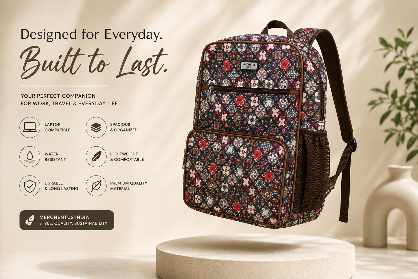 Premium Polyester Printed Backpack for Men & Women | Stylish Laptop Backpack | Lightweight, Durable & Spacious Daily Use Bag