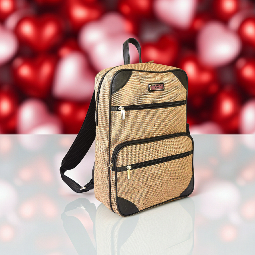 MERCHENTUS INDIA Eco-Chic Jute & Leather Blend Backpack | Sustainable Everyday Backpack for Office, Travel & College