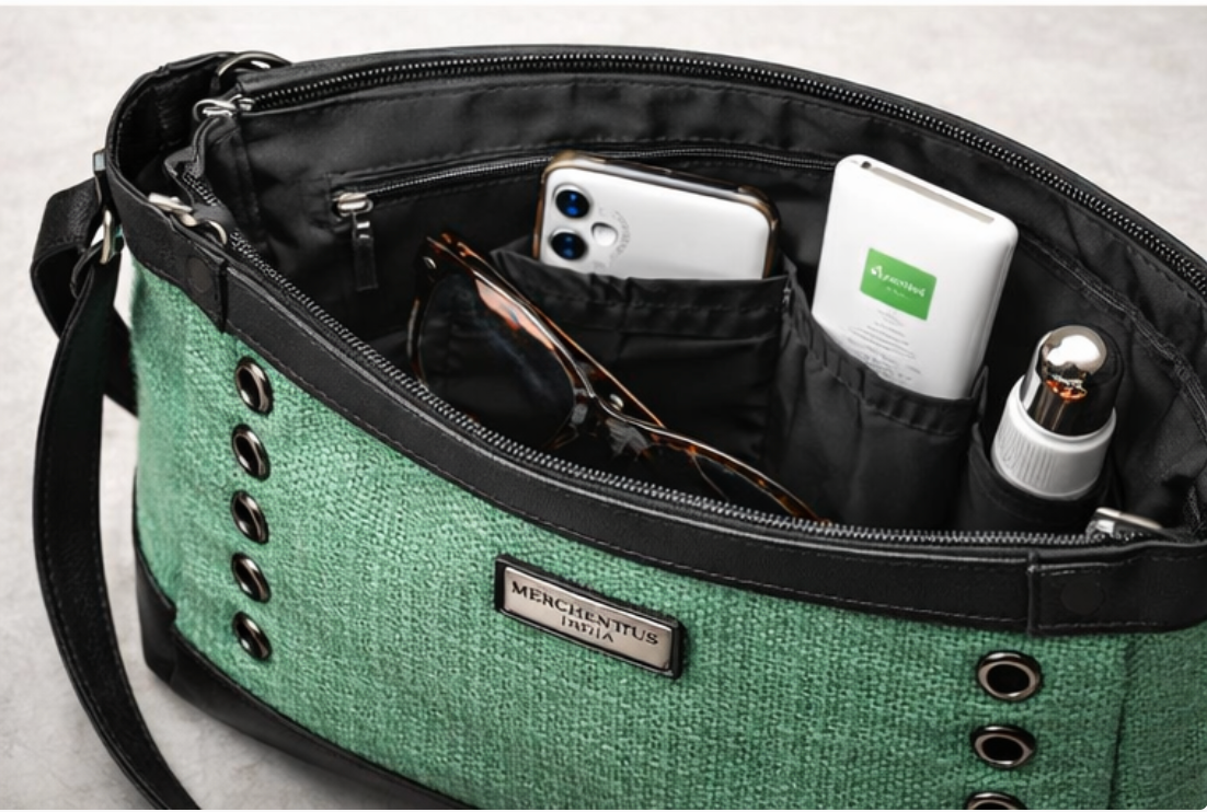 MERCHENTUS INDIA Green Rider Chocolate Ladies Bag | Green Dyed Jute & Faux Leather Sling Bag