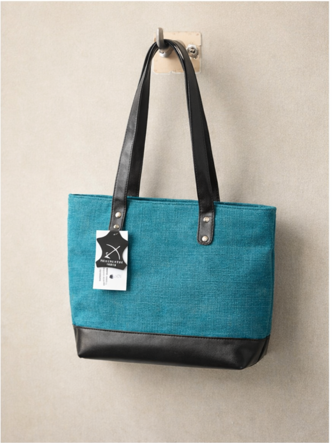 Sky-Blue Joy Ladies Bag | Eco-Friendly Dyed Jute & Faux Leather Tote for Office & Daily Use