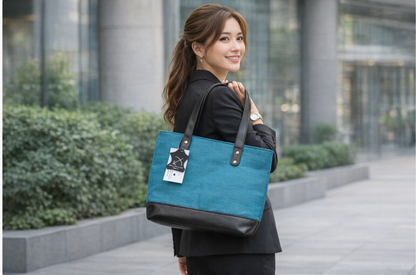 Sky-Blue Joy Ladies Bag | Eco-Friendly Dyed Jute & Faux Leather Tote for Office & Daily Use