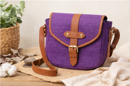 Purple Elegance Ladies Sling Purse – Dyed Jute & Faux Leather Blend | MERCHENTUS INDIA