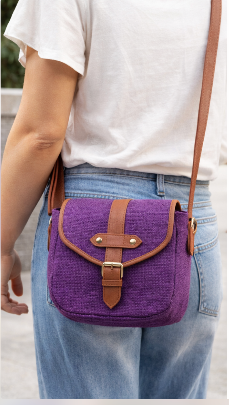 Purple Elegance Ladies Sling Purse – Dyed Jute & Faux Leather Blend | MERCHENTUS INDIA