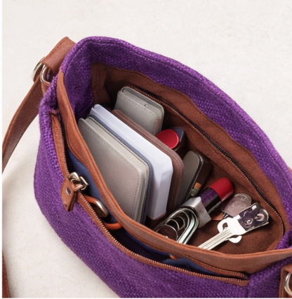 Purple Elegance Ladies Sling Purse – Dyed Jute & Faux Leather Blend | MERCHENTUS INDIA
