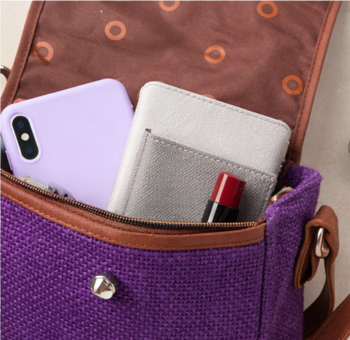 Purple Elegance Ladies Sling Purse – Dyed Jute & Faux Leather Blend | MERCHENTUS INDIA