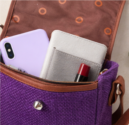 Purple Elegance Ladies Sling Purse – Dyed Jute & Faux Leather Blend | MERCHENTUS INDIA